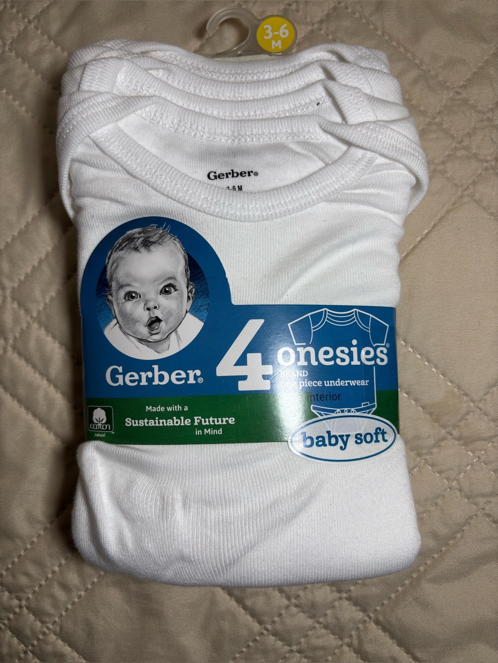 Gerber 3-6M White 4-Pack Baby Onesies
